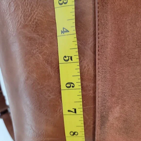 ๐ฅ Modern Suede + Faux Leather Convertible Tote Bag โ Rich Cognac Brown - Picture 12 of 14